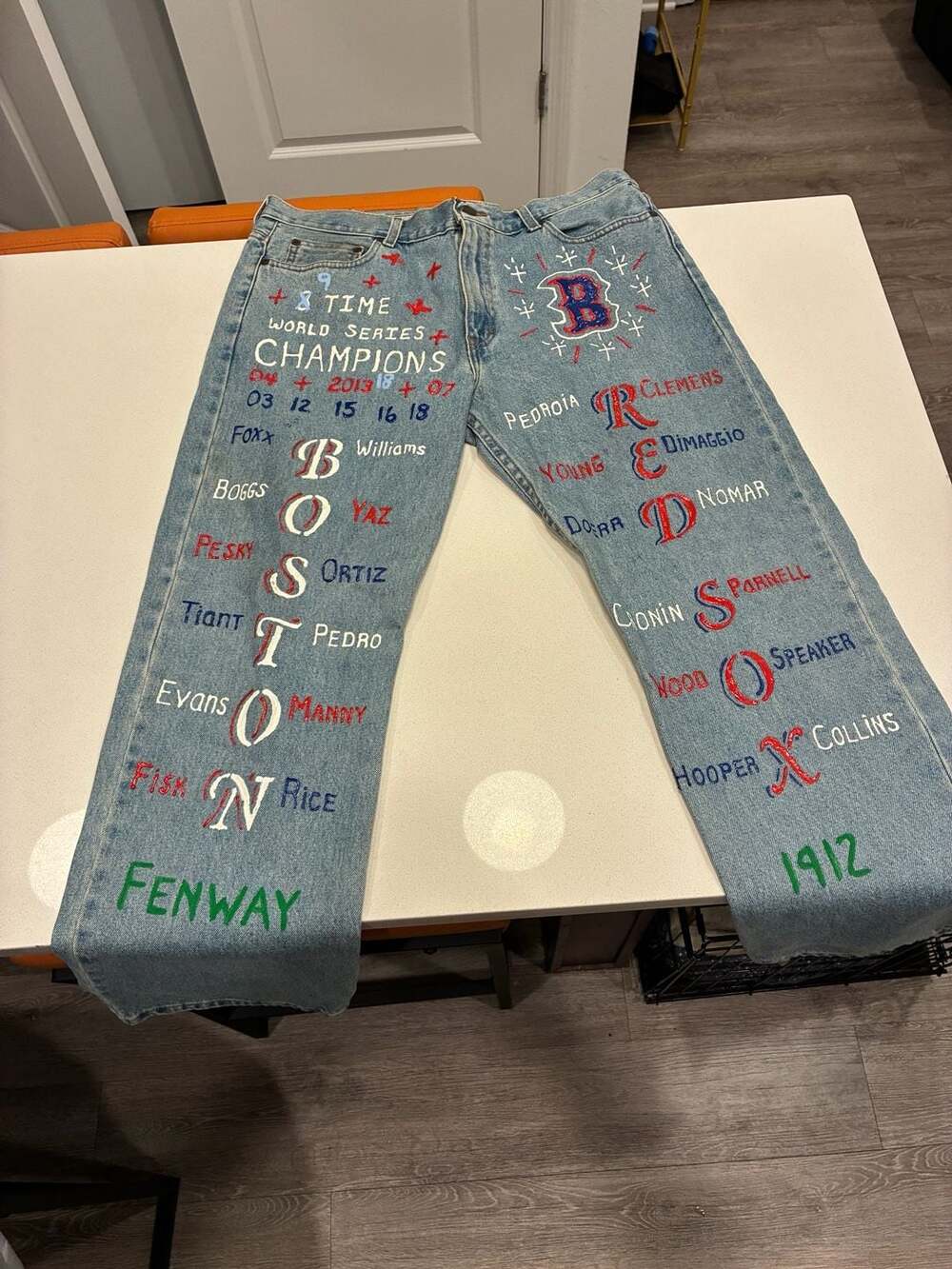 Custom Painted Boston Red Sox Jeans Size 36 x 32